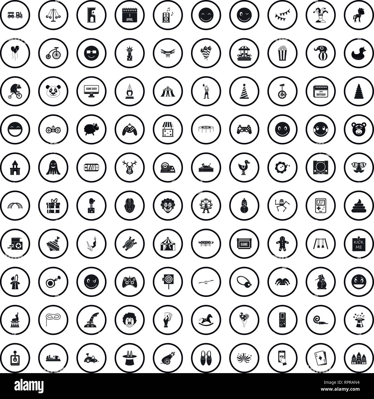 100 lustige Icons Set, einfachen Stil Stock Vektor