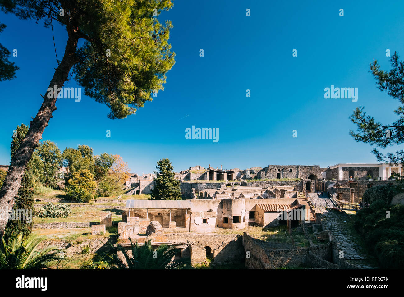 Pompeji, Italien. Ansicht von Pompeji Archäologischen Park in sonnigen Tag Stockfoto