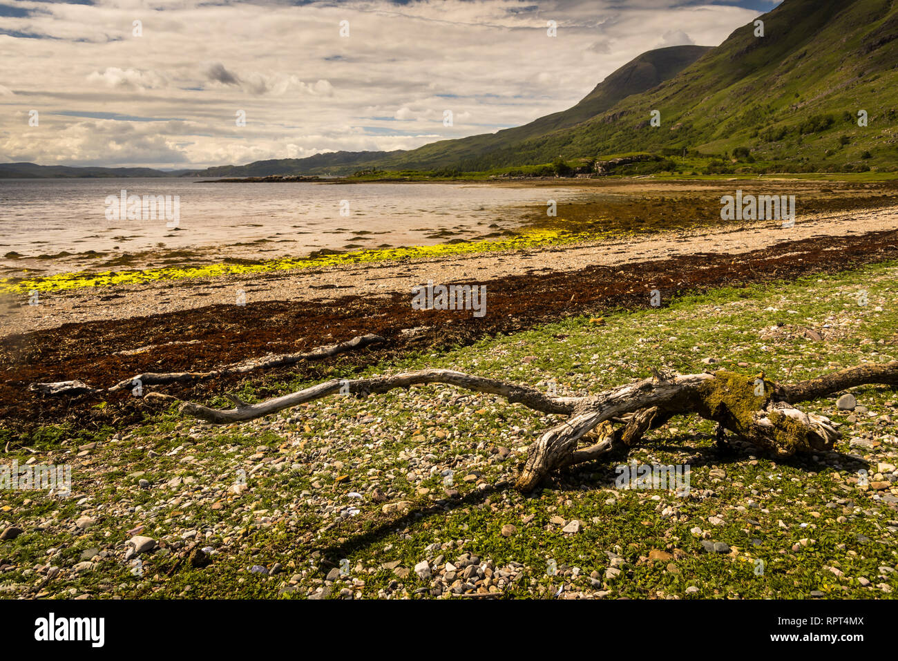 Typische Landschaft an der Küste auf der gälischen Halbinsel Applecross, Strathcarron, Innere Hebriden, Schottland, Großbritannien Stockfoto