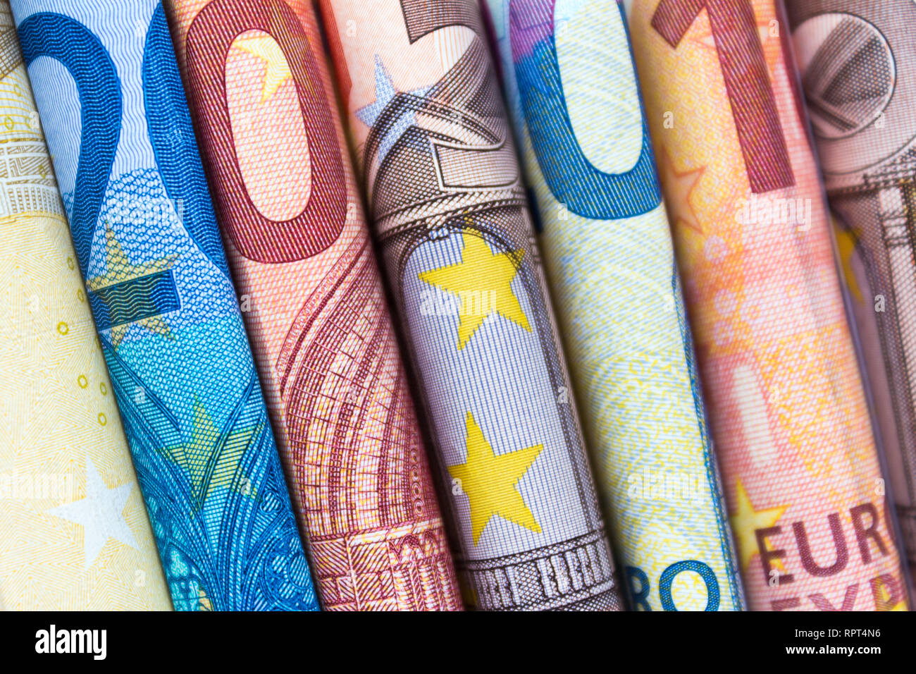 Schließung von euro-Scheinen, Bargeld in europäischer Währung, € Stockfoto