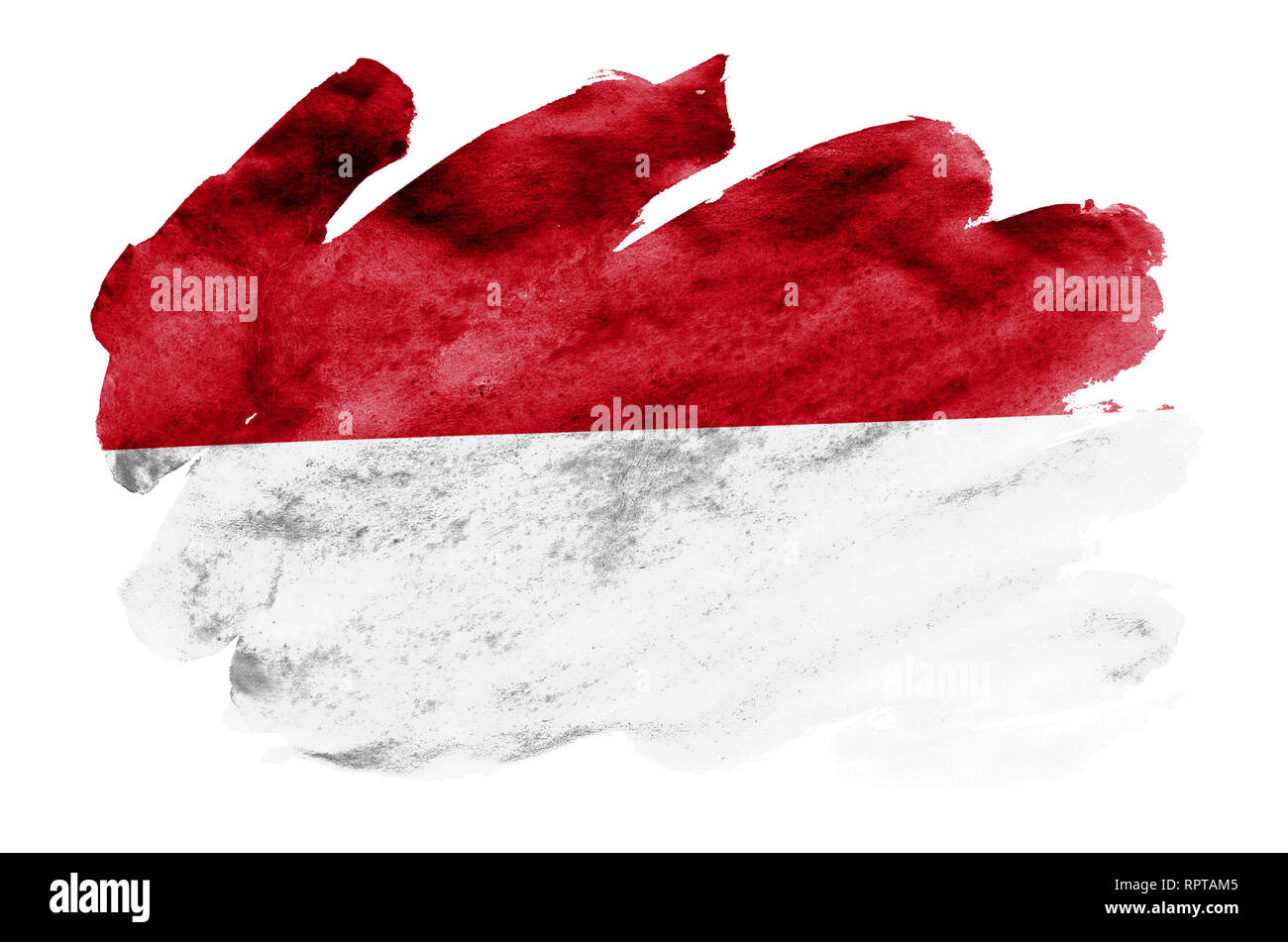 Indonesien Fahne ist in flüssiger Aquarell Stil auf weißem Hintergrund dargestellt. Unvorsichtige Farbe Beschattung mit Bild der nationalen Flagge. Unabhängigkeit Stockfoto