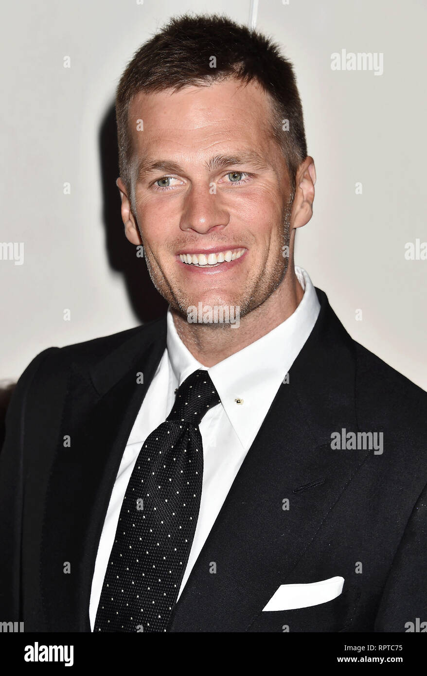 LOS ANGELES, Ca - 21. Februar: Tom Brady kommt an der Hollywood für Wissenschaft Gala an Private Residenz am 21 Februar, 2019 in Los Angeles Californi Stockfoto