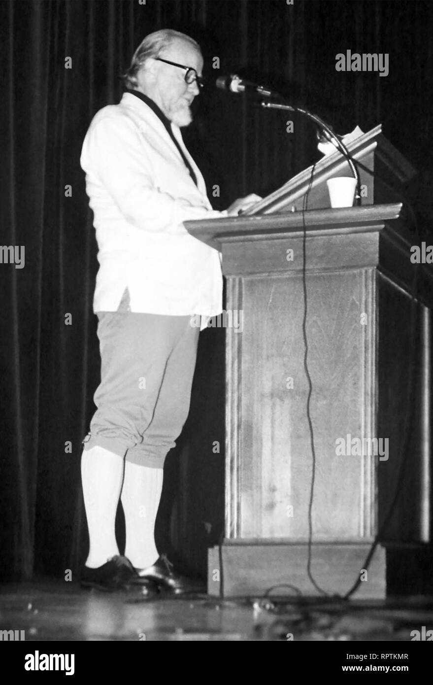 Dr. Francis Schaeffer in L'Abri Konferenz, Urbana, 1981. Stockfoto
