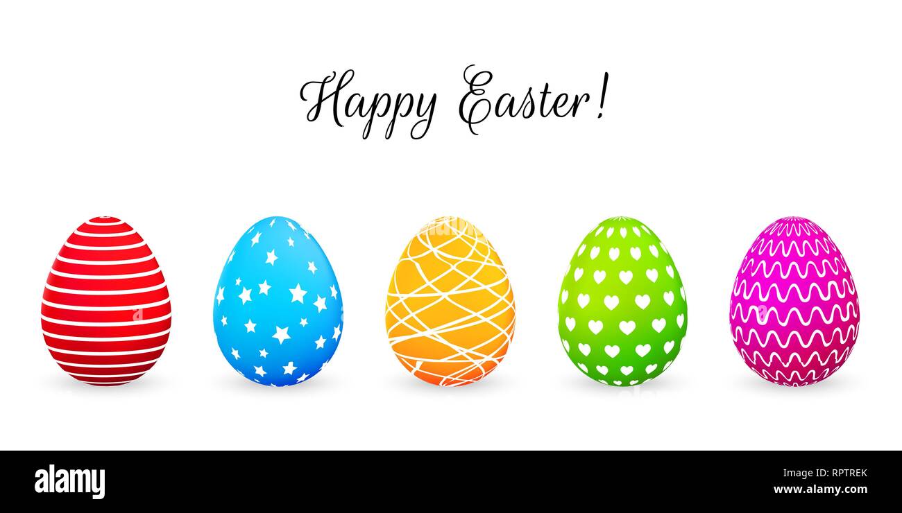 Frohe Ostern Grußkarte mit bunten Eiern. Vector Illustration Stock Vektor