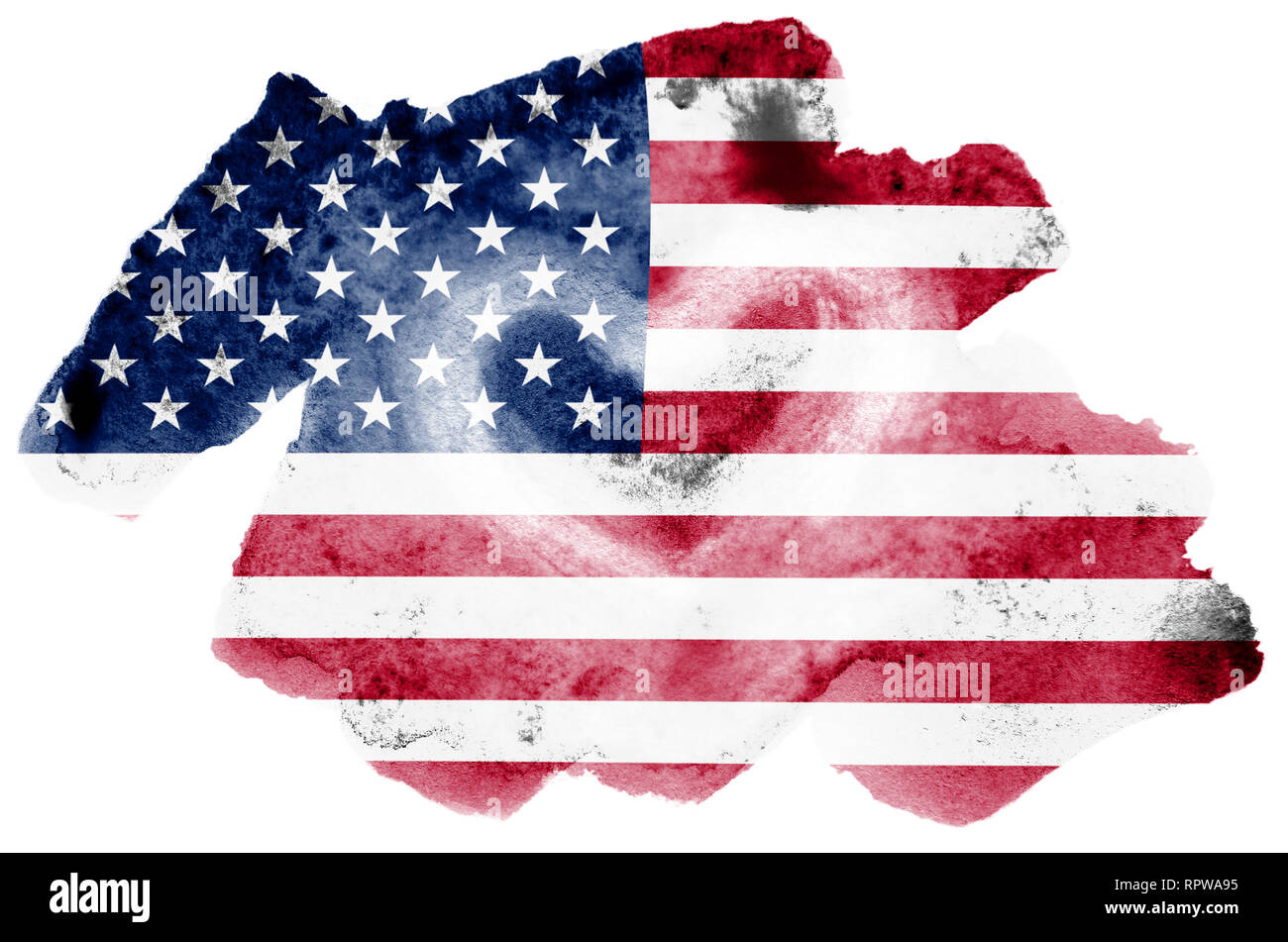 Vereinigte Staaten Von Amerika Flagge Ist In Flussiger Aquarell Stil Auf Weissem Hintergrund Dargestellt Unvorsichtige Farbe Beschattung Mit Bild Der Nationalen Flagge Stockfotografie Alamy
