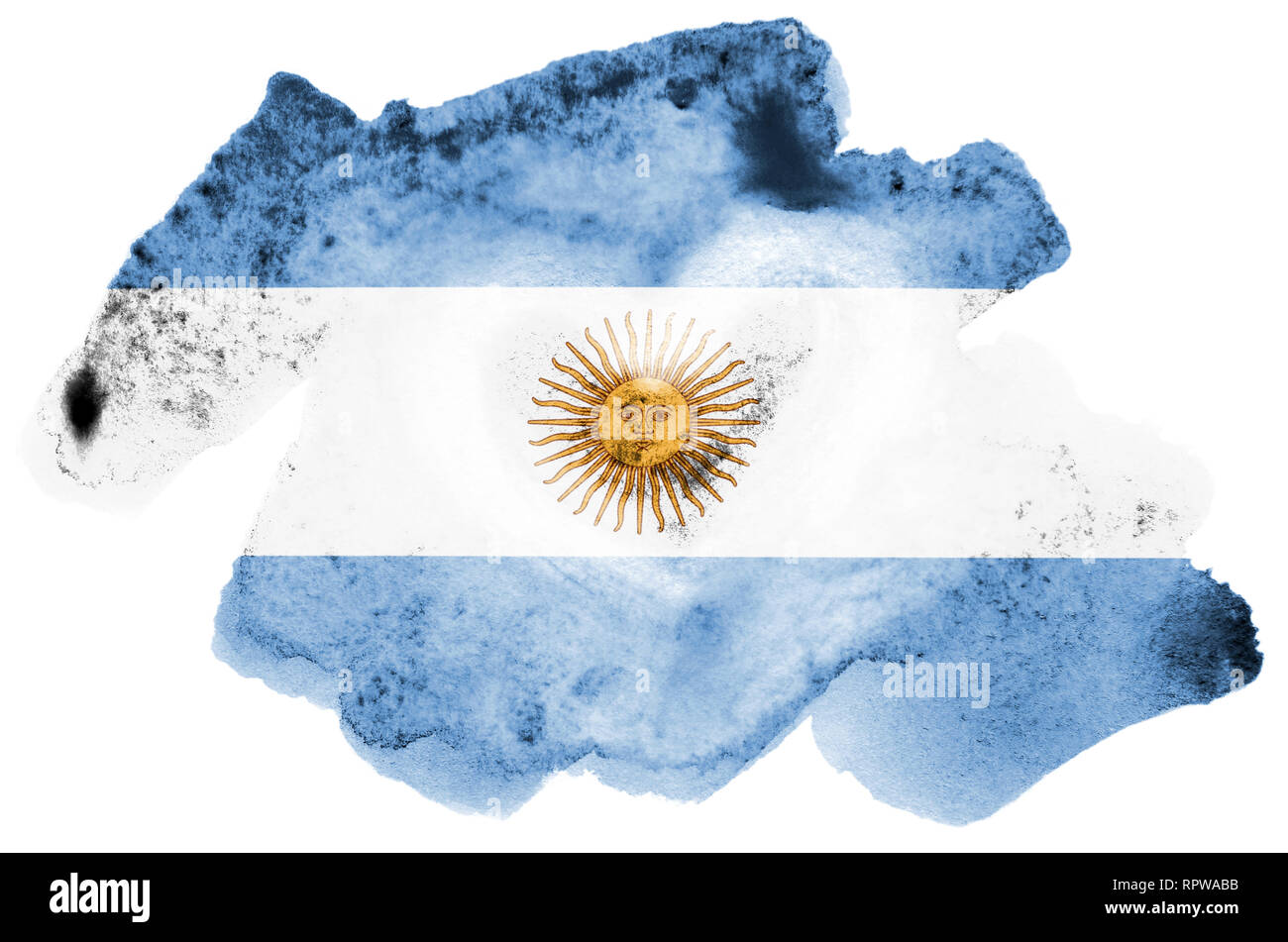 Argentinien Flagge ist in flüssiger Aquarell Stil auf weißem Hintergrund dargestellt. Unvorsichtige Farbe Beschattung mit Bild der nationalen Flagge. Unabhängigkeit Stockfoto