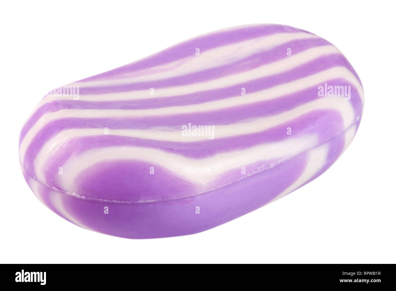 Weiss Violett gestreift Seife auf weißem Hintergrund Stockfoto