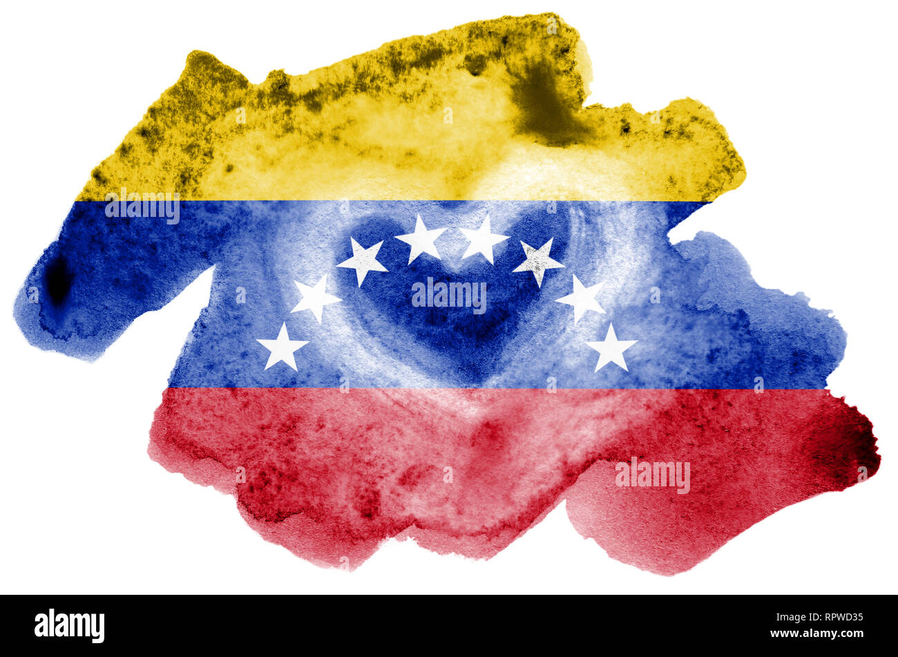 Venezuela Flagge Ist In Flussiger Aquarell Stil Auf Weissem Hintergrund Dargestellt Unvorsichtige Farbe Beschattung Mit Bild Der Nationalen Flagge Unabhangigkeit Stockfotografie Alamy