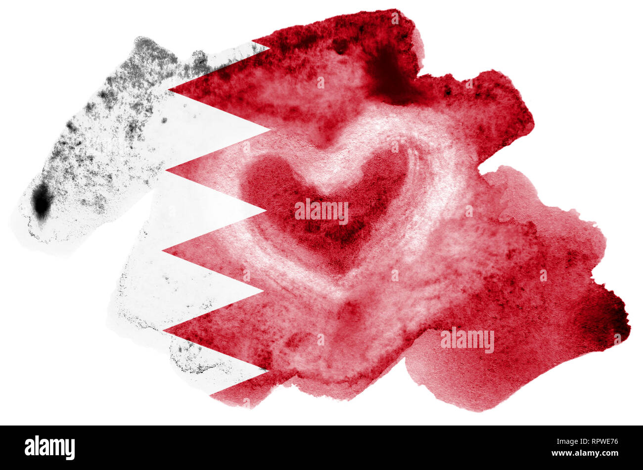 Bahrain Fahne ist in flüssiger Aquarell Stil auf weißem Hintergrund dargestellt. Unvorsichtige Farbe Beschattung mit Bild der nationalen Flagge. Unabhängigkeit Da Stockfoto