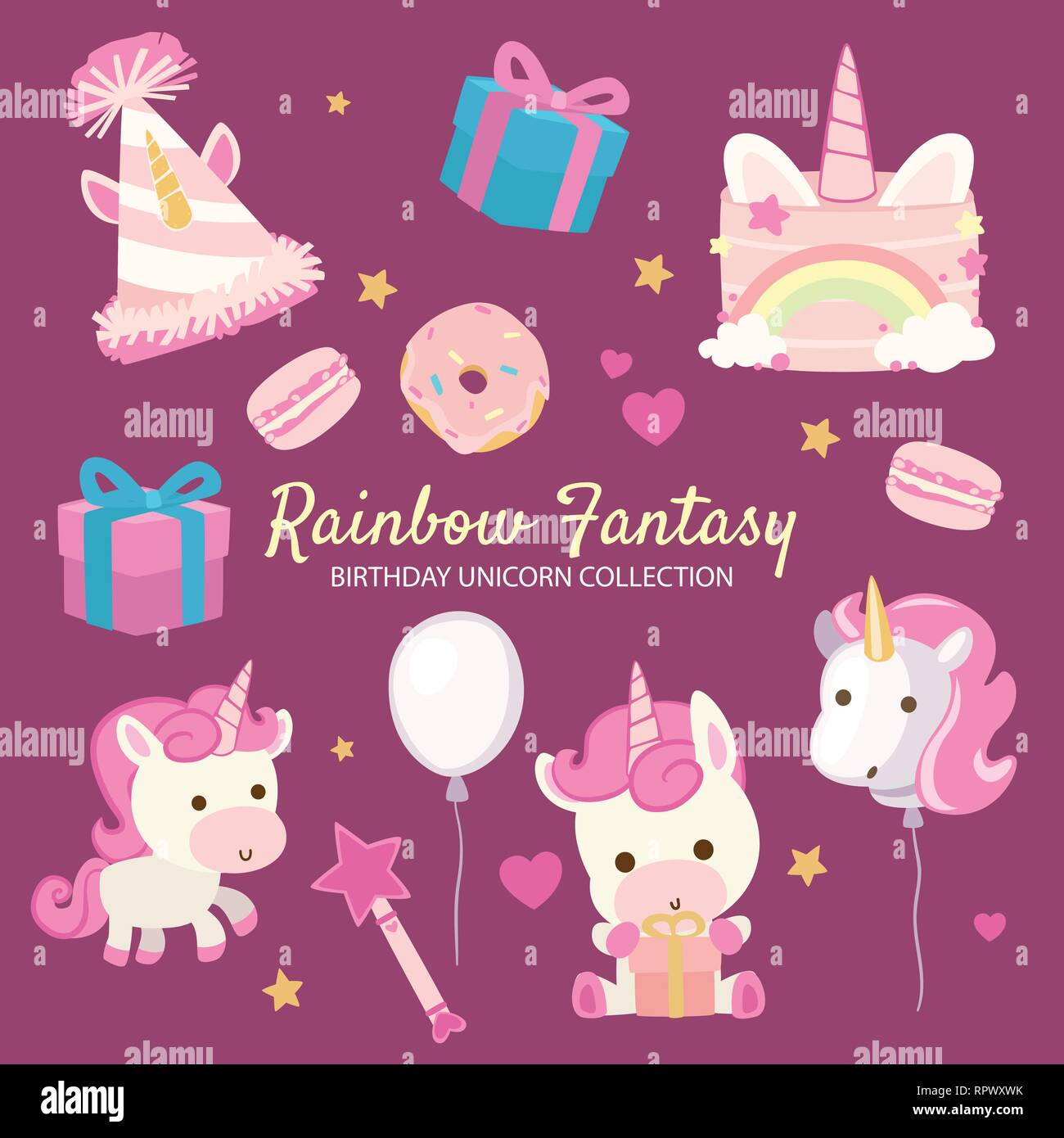 Rainbow Fantasy Geburtstag Einhorn Stock Vektor