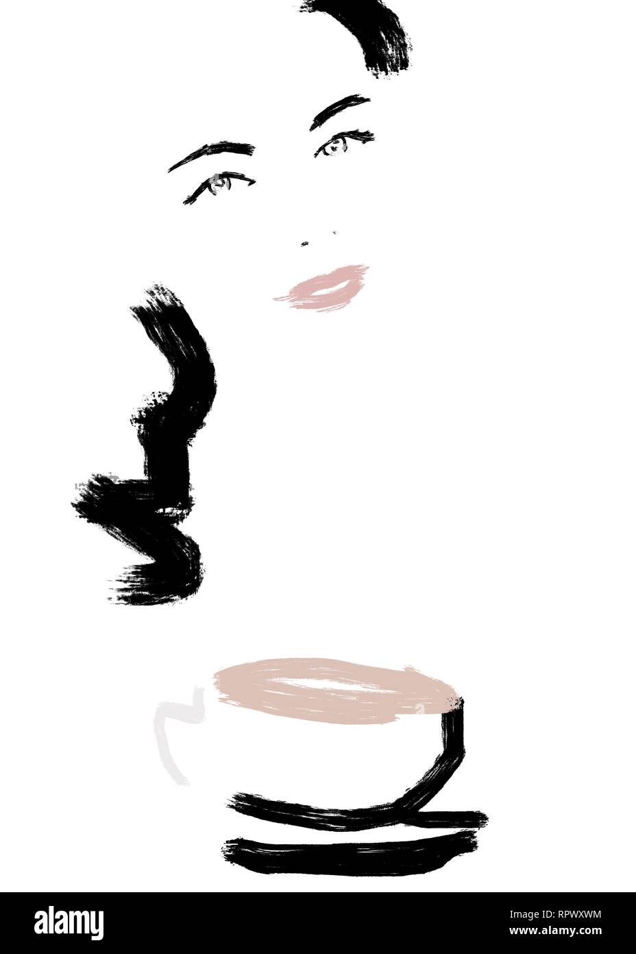 Frau oder ein Mädchen trinken Kaffee abstrakte Malerei Stockfoto