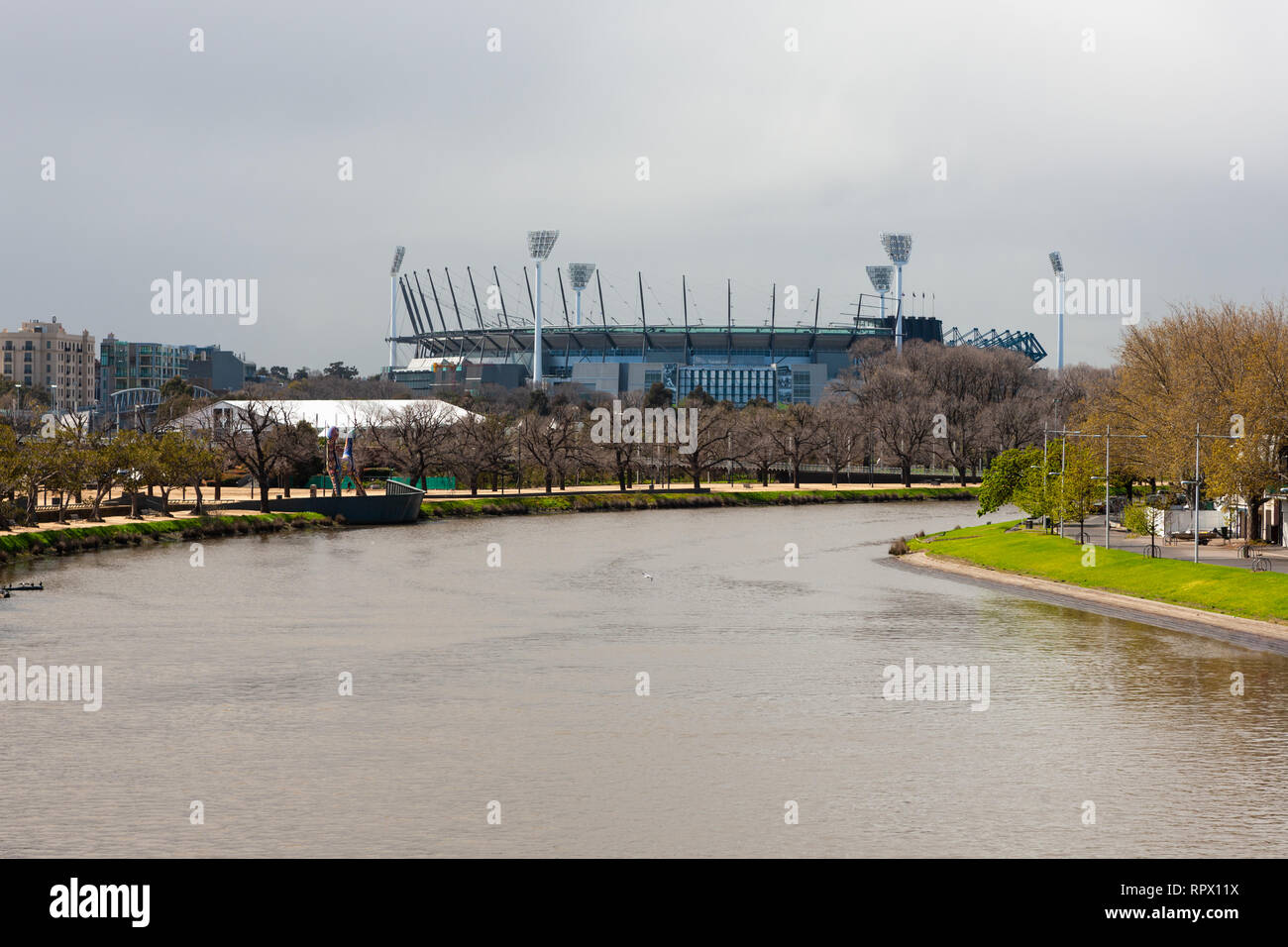 Melbourne Cricket Ground und den Fluss Yarra, Melbourne, Victoria, Australien Stockfoto