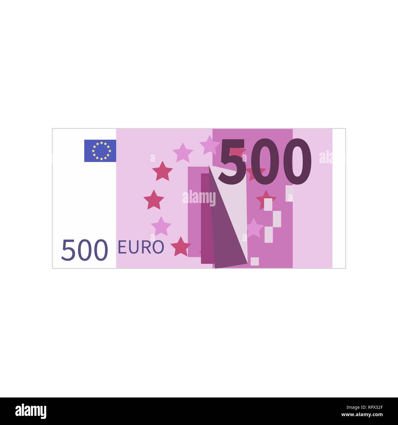 Flache einfache fünfhundert Euro Banknote isoliert auf weißem Stock Vektor