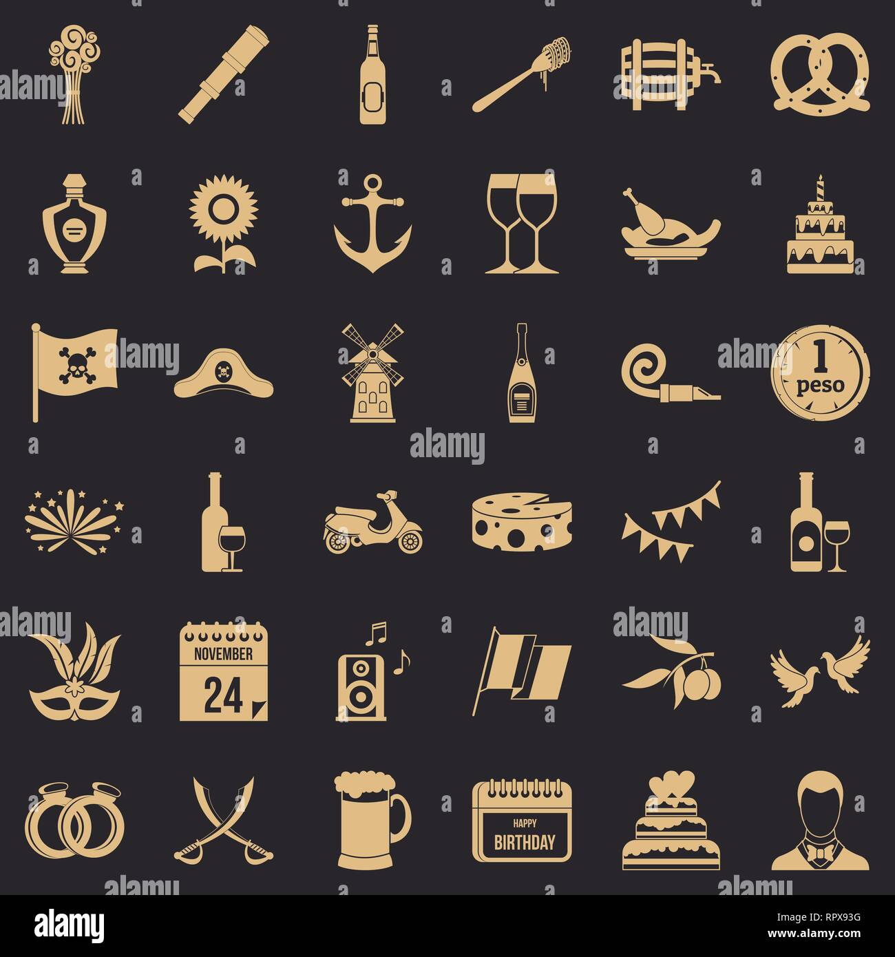 Feiern Icons Set, einfachen Stil Stock Vektor