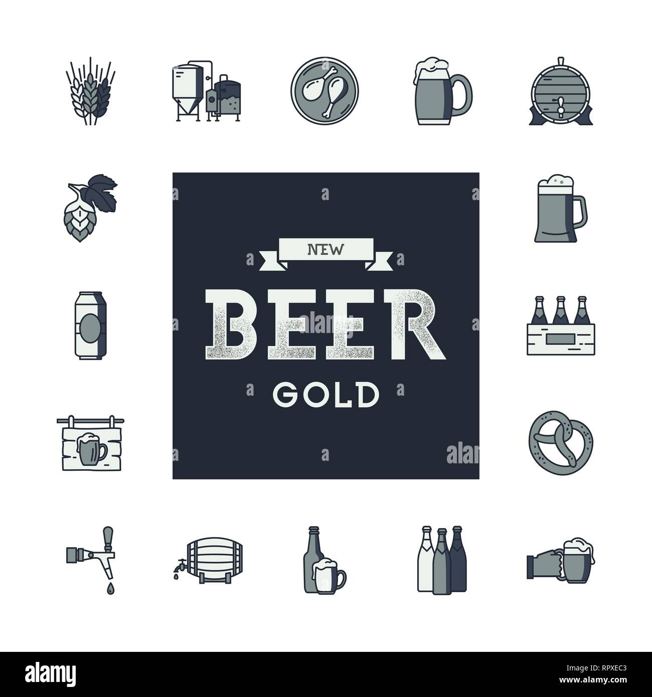 Einstellen des Bierbrauens Symbole im Retro-stil auf weißem Hintergrund. Logo für Pub, Bar, Handwerk Bier Brauerei. Vektor Icon Set zum Thema Bier und Bier brewin Stock Vektor
