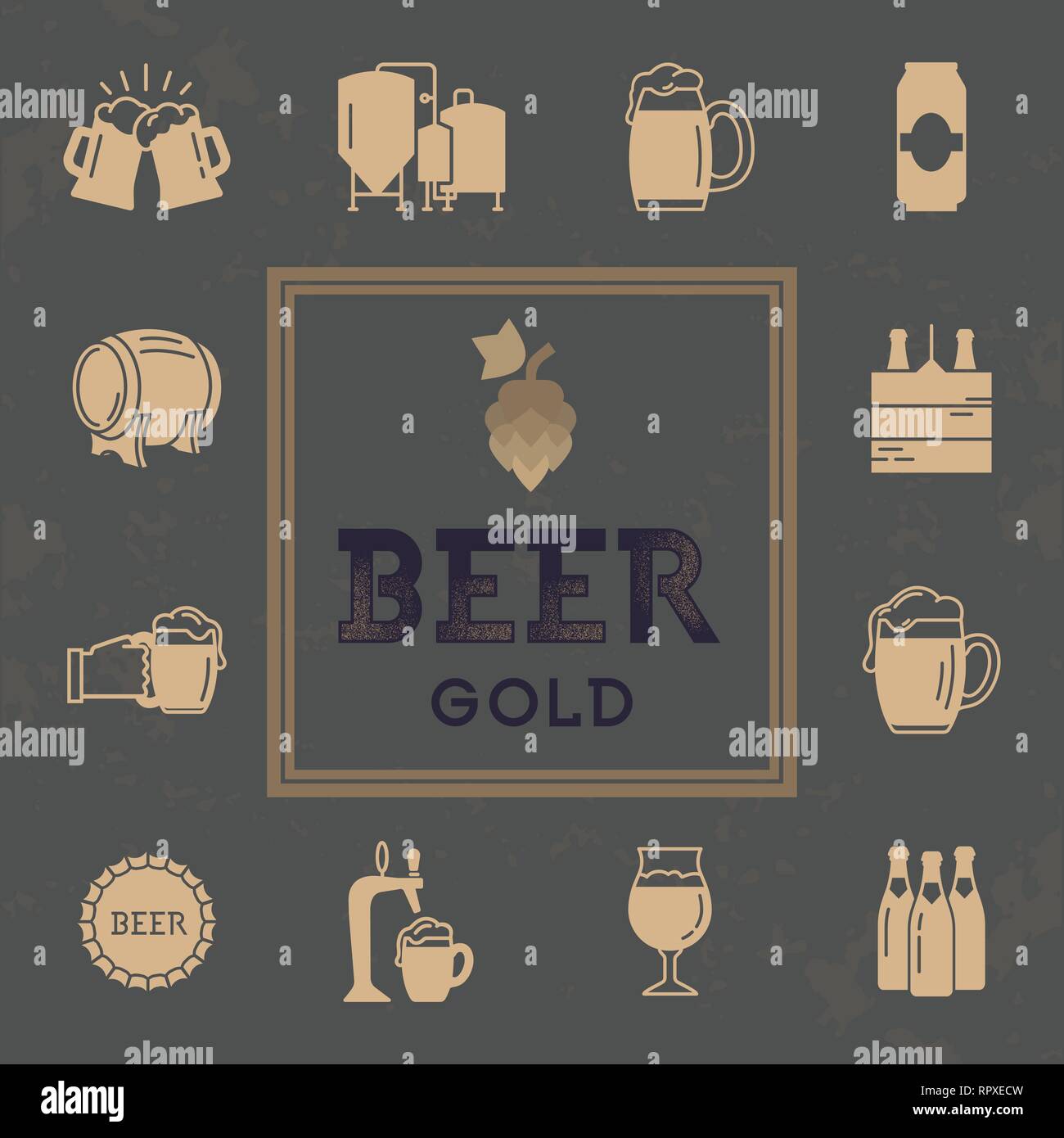 Logo für Pub, Bar, Handwerk Bier Brauerei. Einstellen des Bierbrauens Symbole im Retro Style. Vektor Icon auf das Thema Bier und Bierbrauen eingestellt. Stock Vektor