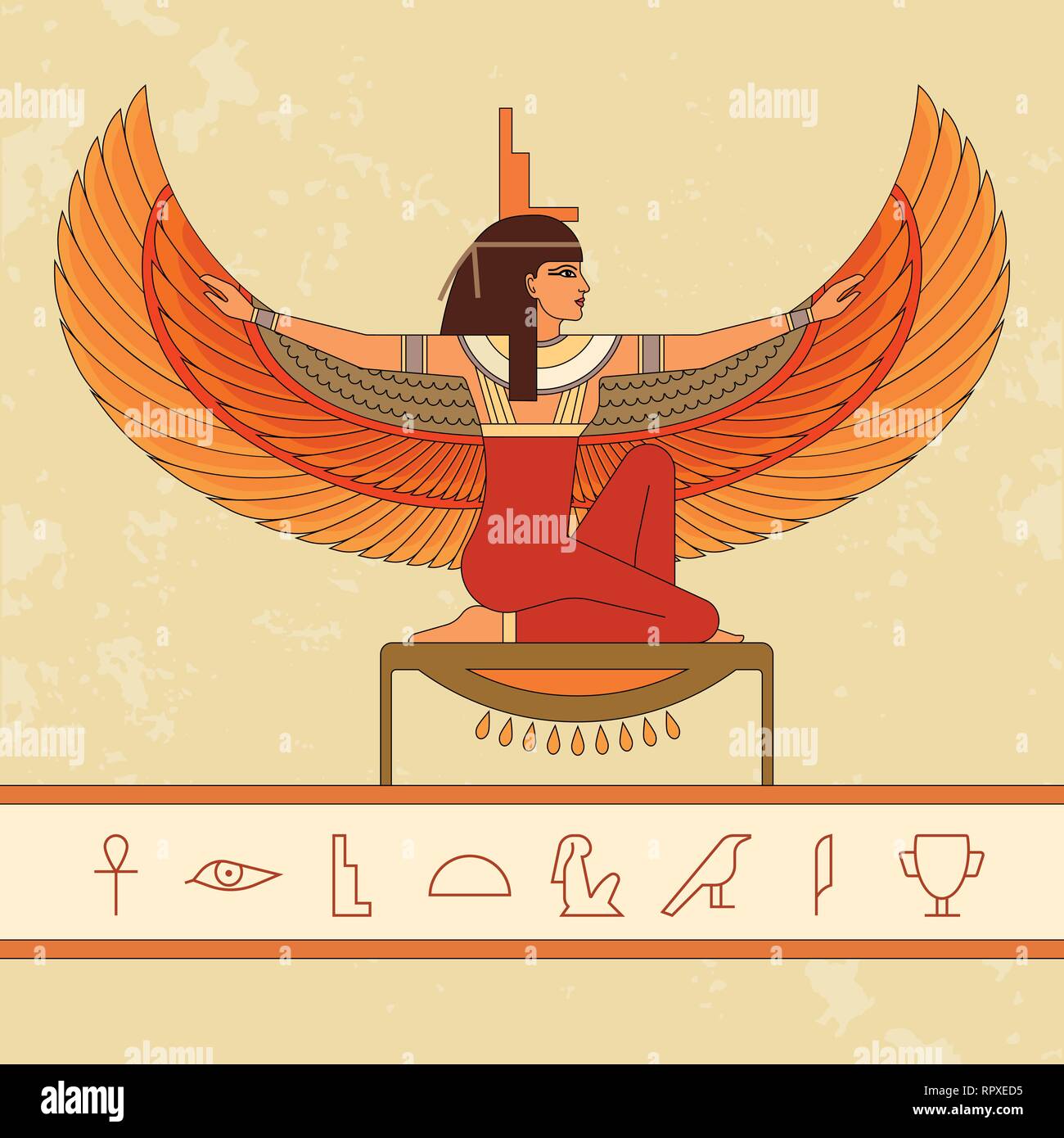 Die ägyptische Göttin Isis. Animation Porträt der schönen ägyptischen Frau. Stock Vektor