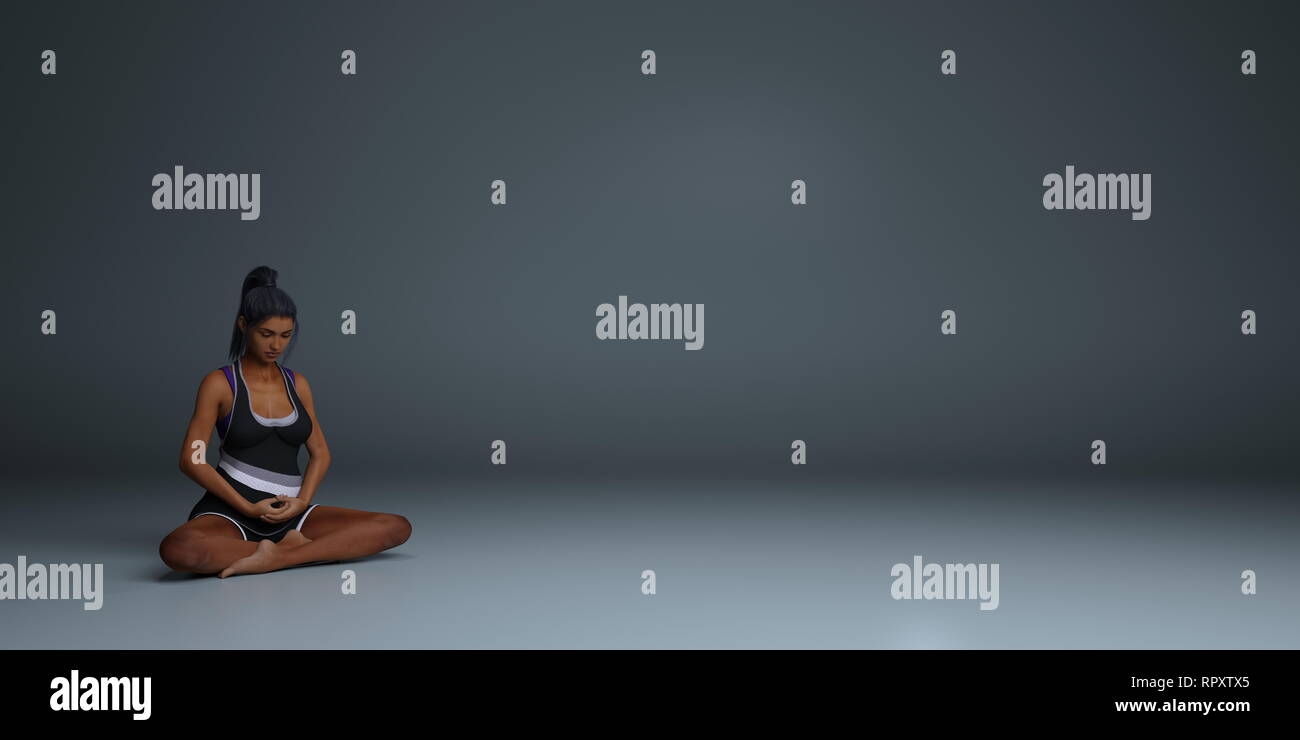 Yoga Frau im Lotossitz auf einfachen Hintergrund Stockfoto