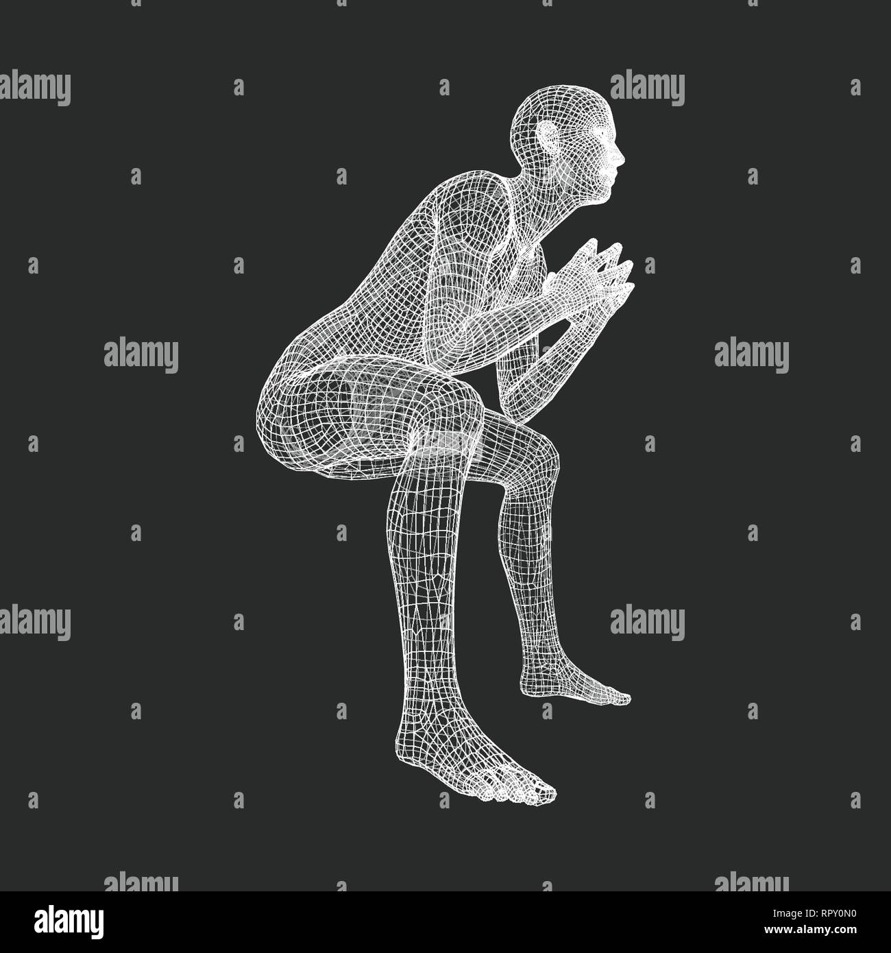 Mann in einem Denker darstellen. 3D-Modell des Menschen. Geometrischen Design. Menschliche Körper Kabel Modell. Wirtschaft, Wissenschaft, Psychologie oder Philosophie Vektor Illustration. Stock Vektor