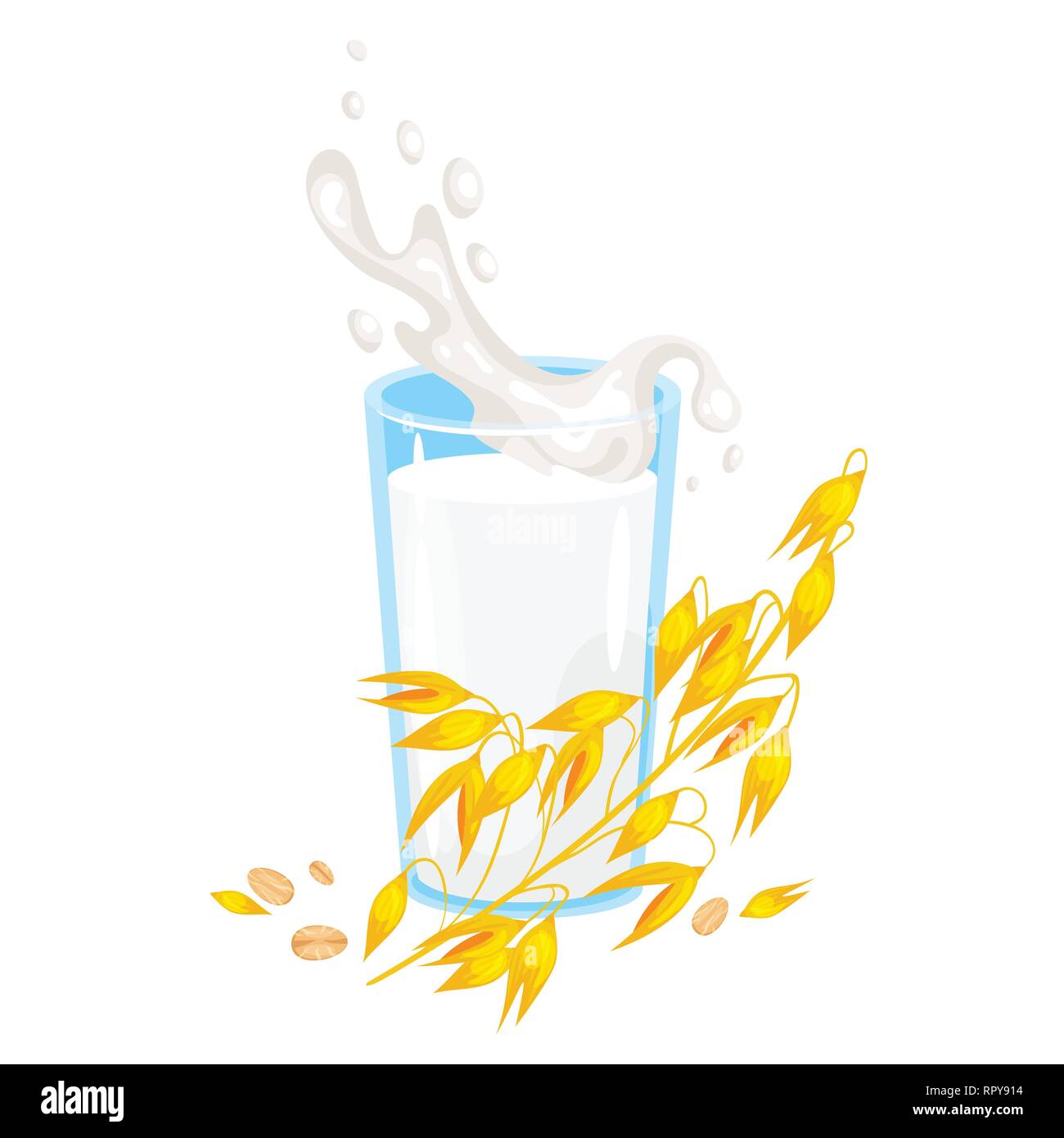 Vegetarische Papier Pack von hafermilch mit Glas und Brunch für Getreide. Vector Illustration auf weißem Hintergrund. Stock Vektor