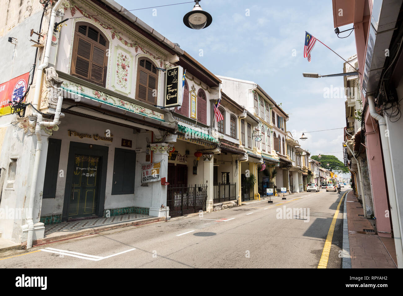 Frühen zwanzigsten Jahrhundert chinesischen Geschäftshaus, Heeren Street, Jalan Tun Tan Cheng Lock, Melaka, Malaysia. Stockfoto
