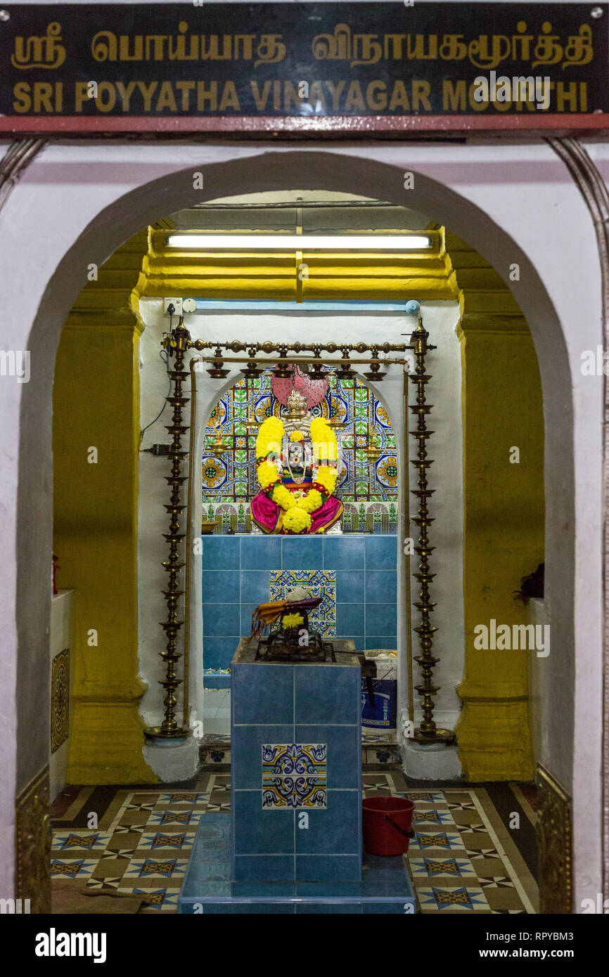 Hindu Termple, Schrein und Altar, Sri Poyyatha Vinayaga Moorthy, Melaka, Malaysia. Stockfoto