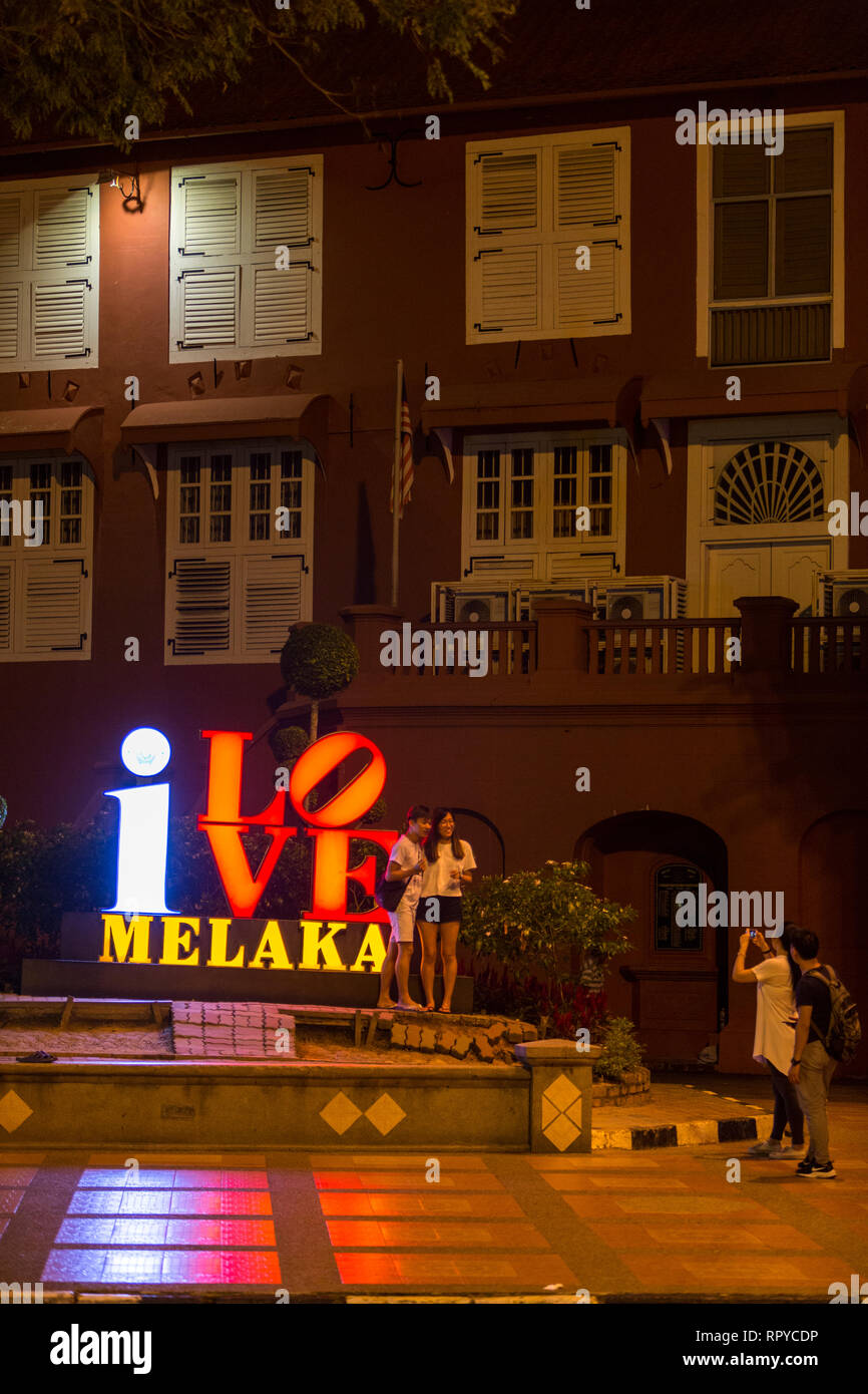Melaka, Malaysia. Ich liebe Melaka, vor Stadthuys. Stockfoto