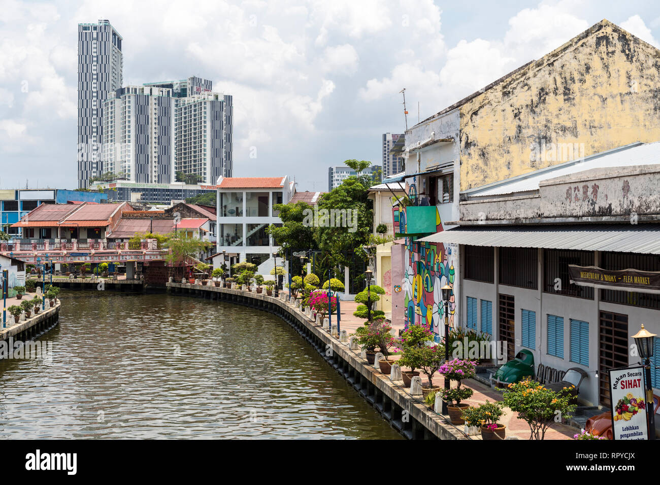 Melaka River und Riverwalk, Melaka, Malaysia. Stockfoto