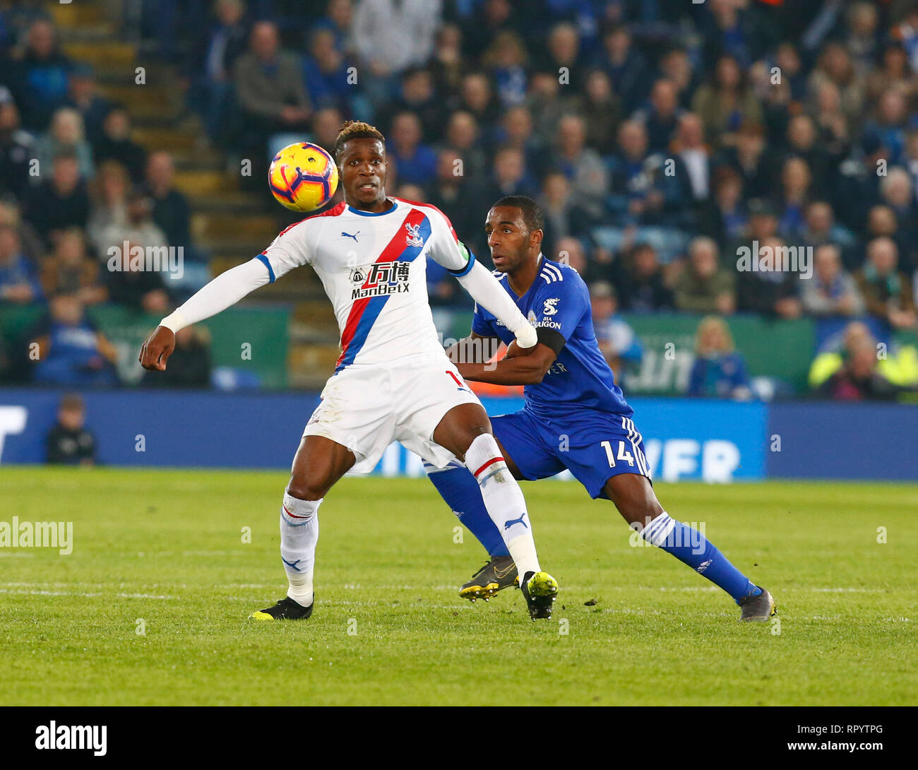 Leicester, Großbritannien. 23 Feb, 2019. Crystal Palace Wilfried Zaha während der Englischen Premier League zwischen Leicester City und Crystal Palace bei King Power Stadion, Leicester, England am 23. Feb 2019. Credit: Aktion Foto Sport/Alamy leben Nachrichten Stockfoto