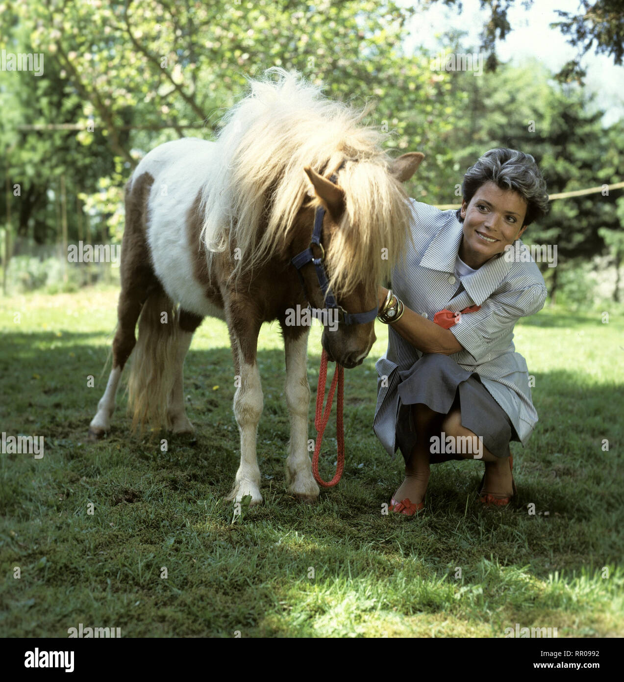 Uschi Glas als Tierärztin Christine mit Pony 1986/Überschrift: TIERÄRZTIN CHRISTINE Stockfoto