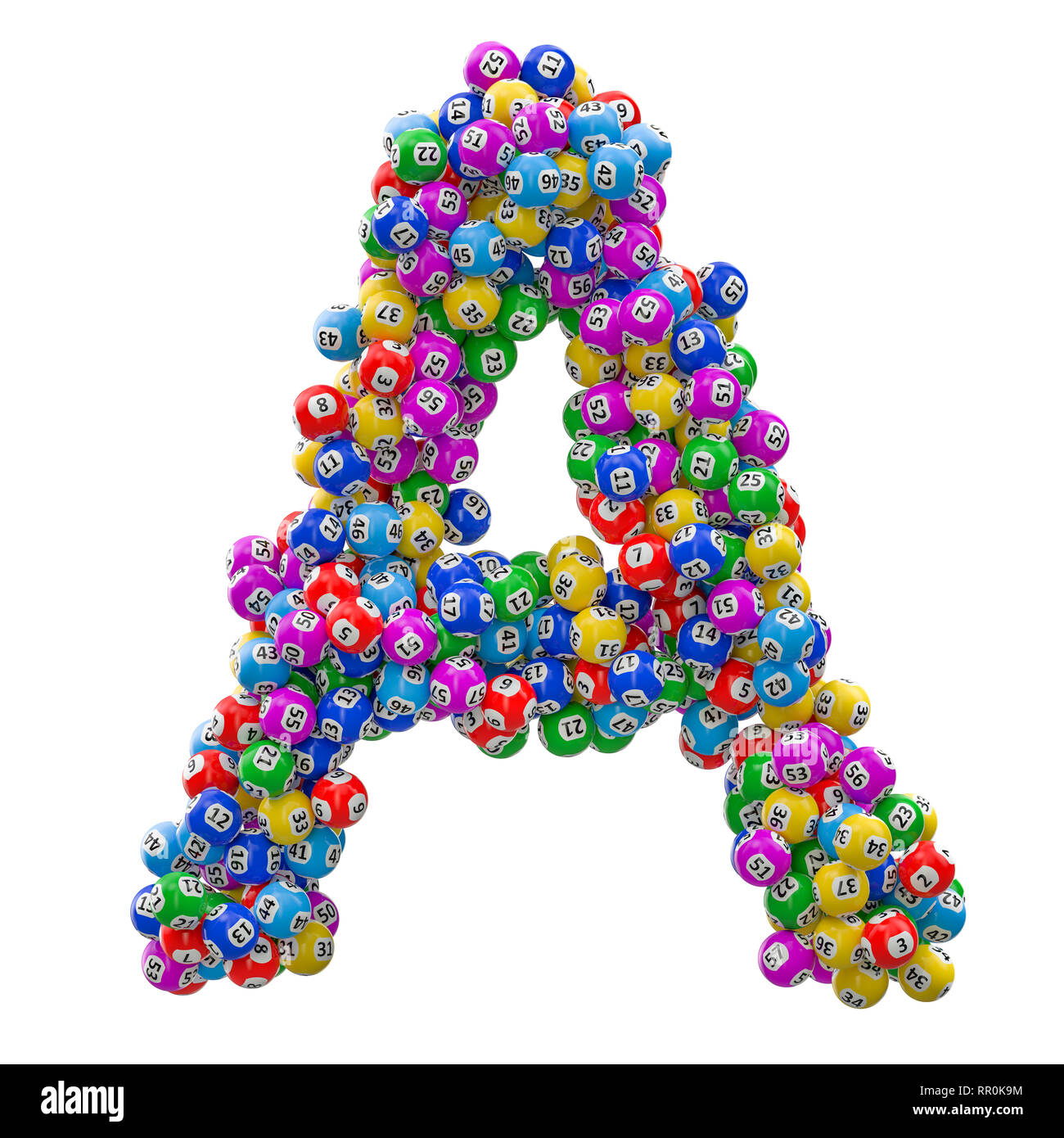 Buchstaben A, von Kugeln. 3D-Rendering auf weißem Hintergrund Stockfoto