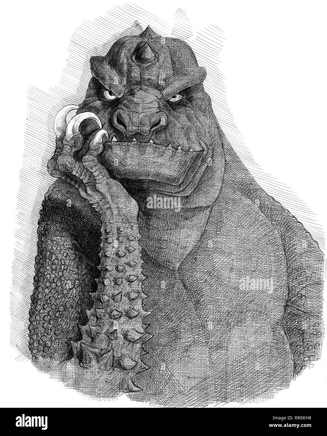 Dragon Zeichnung. Dinosaurier handmade Bild. Stockfoto