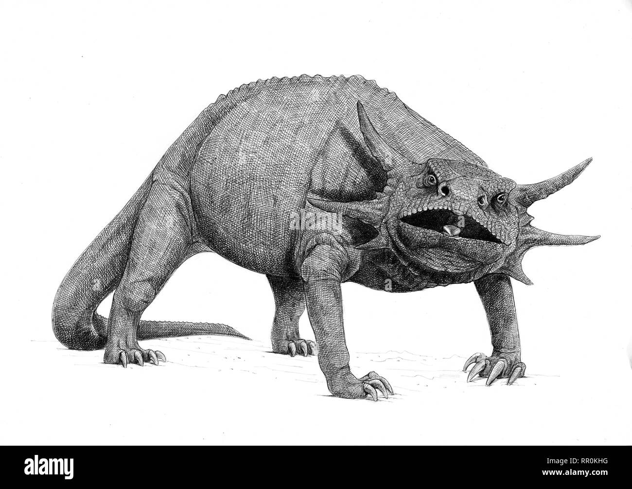 Fantasy Kreatur Zeichnung. Dinosaurier handmade Bild. Drachen. Stockfoto