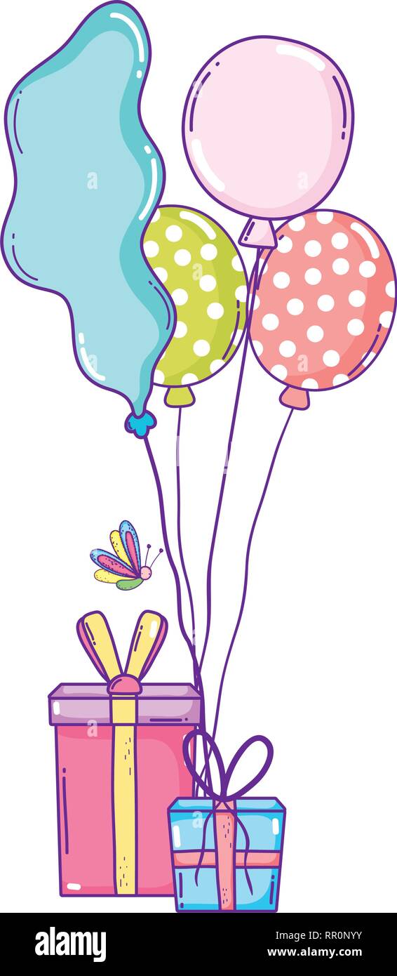 Party ballons Helium mit Geschenken Stock Vektor