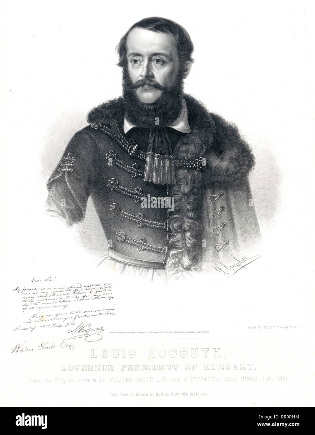 Lajos Kossuth. Vater der ungarischen Demokratie - ca 1849, mit Hinweis unterzeichnet von Koussoth - handsignierte Drucken von Kossuth Stockfoto