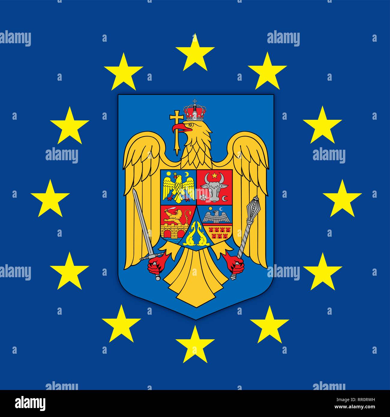 Rumäniens Wappen auf der Fahne der Europäischen Union, Vector Illustration Stock Vektor