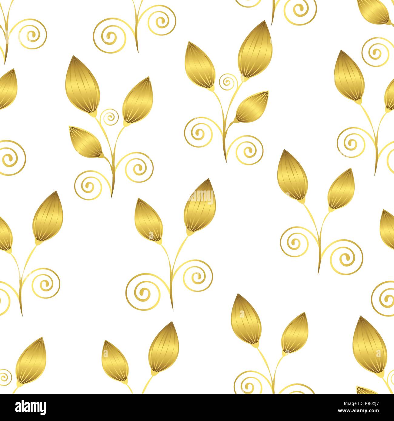 Abstrakte gold Blumen nahtlose Muster, Luxus Ornament, minimalistisch, Illustration, vector Hintergrund. Golden geschlossenen Knospen, Stiele und spiralförmige locken Lac Stock Vektor