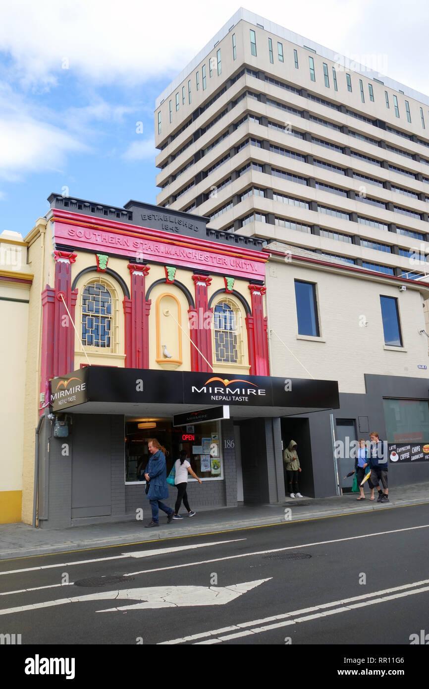 Historische Gebäude derzeit Mirmire Nepali Geschmack Restaurant in der Hobart CBD, Tasmanien, Australien. Keine PR oder MR. Stockfoto