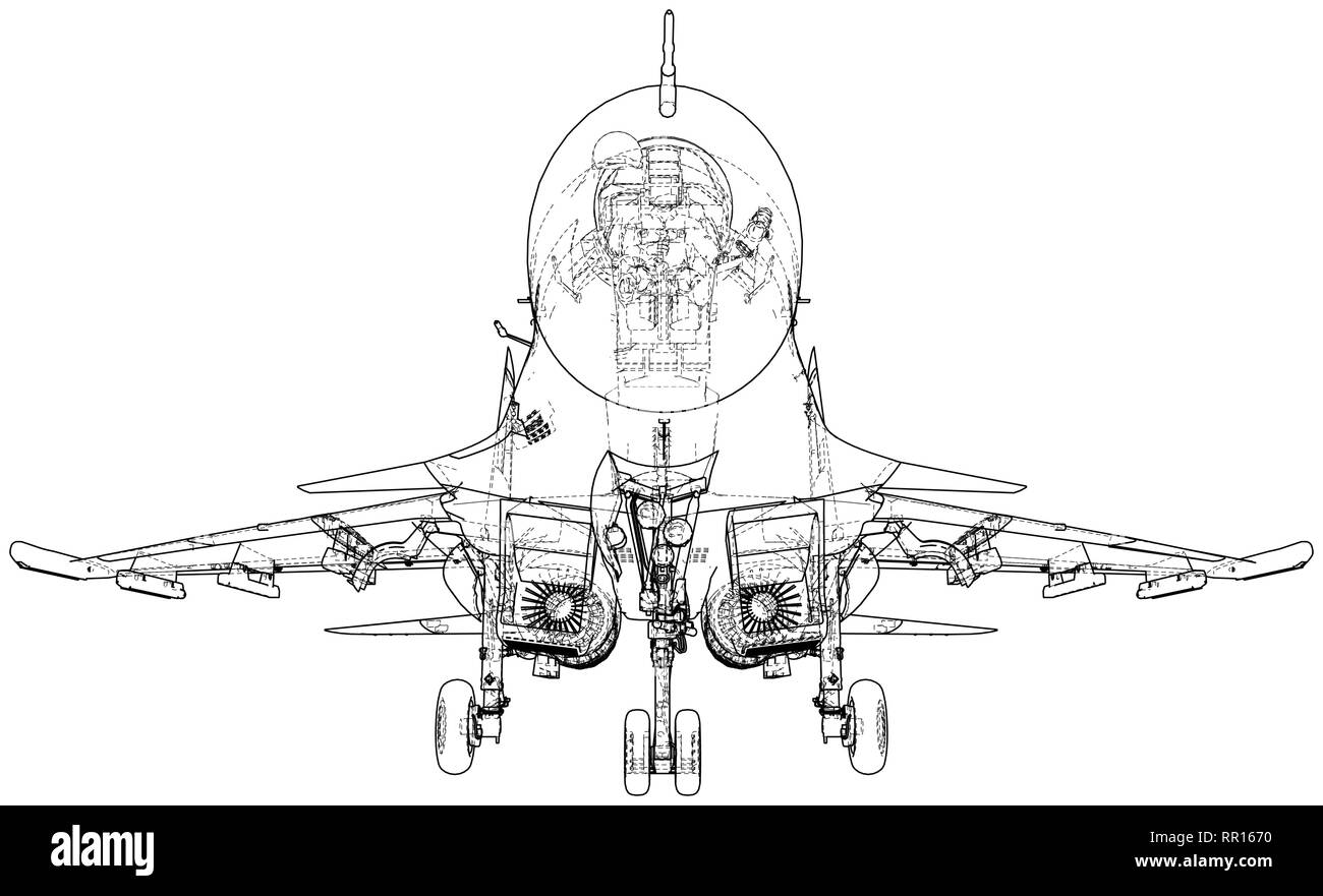 Fighter jet. Vektor Drahtmodell- Konzept. Erstellt Abbildung: 3d Stock Vektor