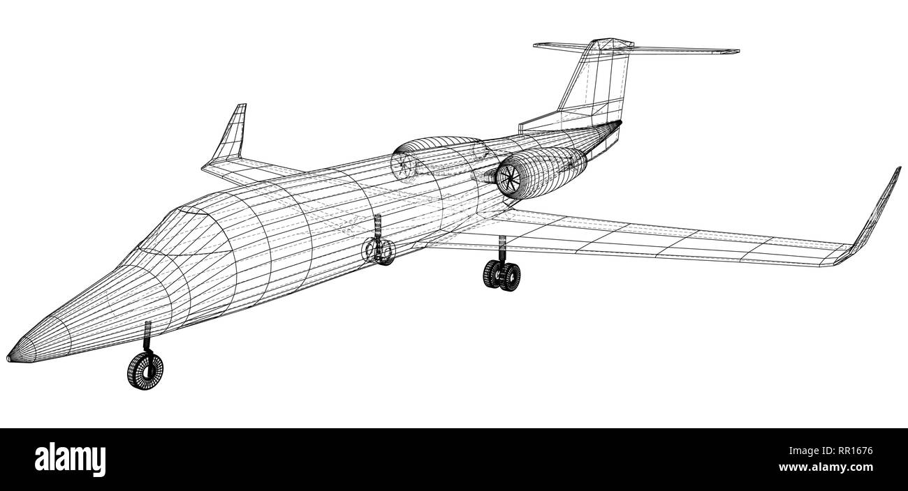 Commercial Airplane. Schnell Reisen und Transport. Vektor wire-frame Konzept. Erstellt Abbildung der 3d. Stock Vektor