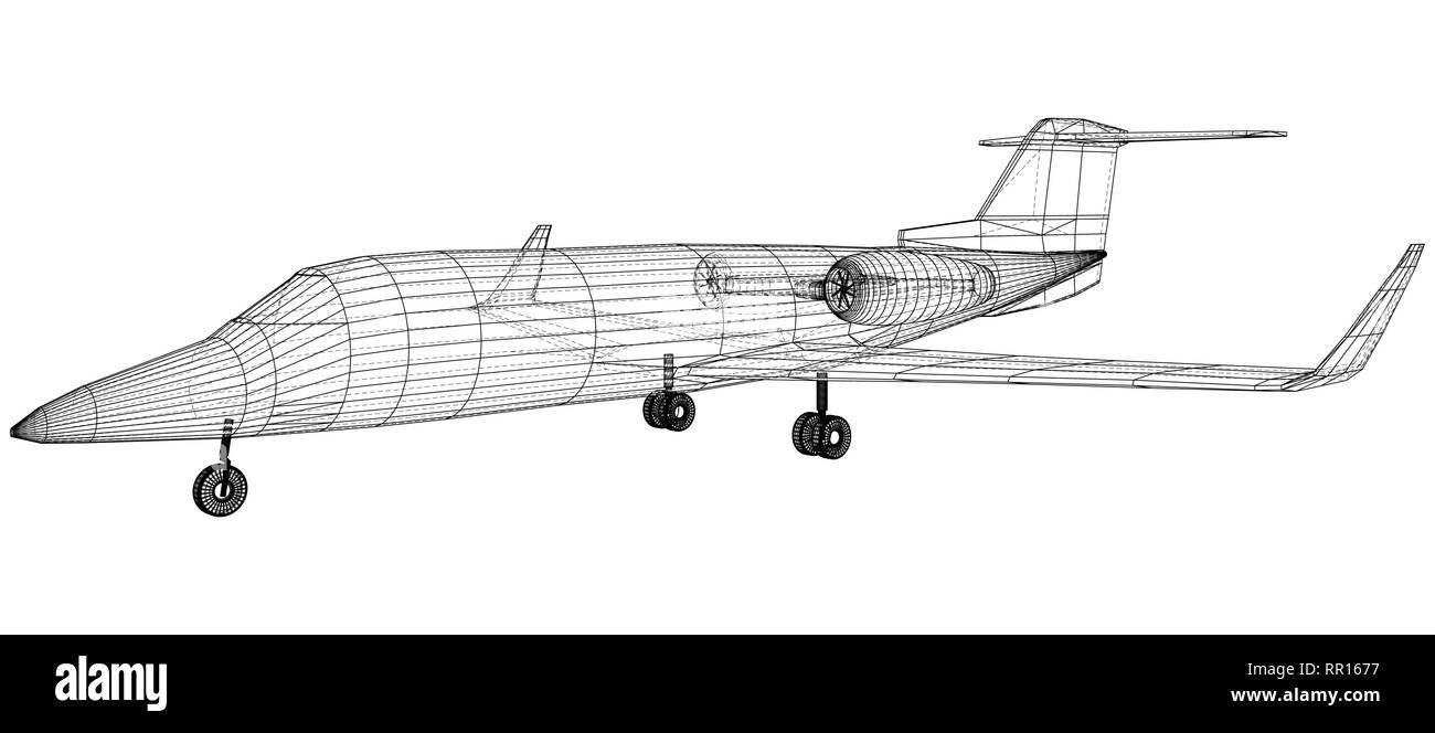 Pkw Flugzeug. Vektor Drahtmodell- Konzept. Blau Lila. Erstellt Abbildung: 3d Stock Vektor