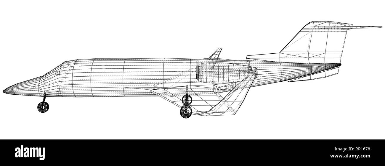 Commercial Airplane. Schnell Reisen und Transport. Vektor wire-frame Konzept. Erstellt Abbildung der 3d. Stock Vektor