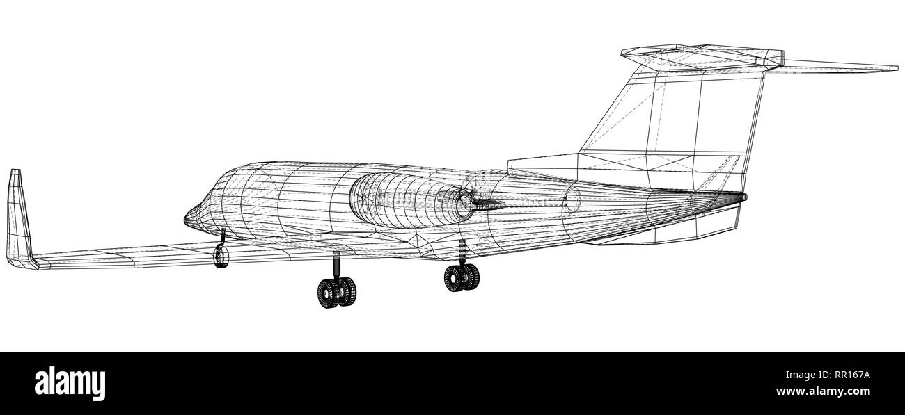 Pkw Flugzeug. Vektor Drahtmodell- Konzept. Blau Lila. Erstellt Abbildung: 3d Stock Vektor
