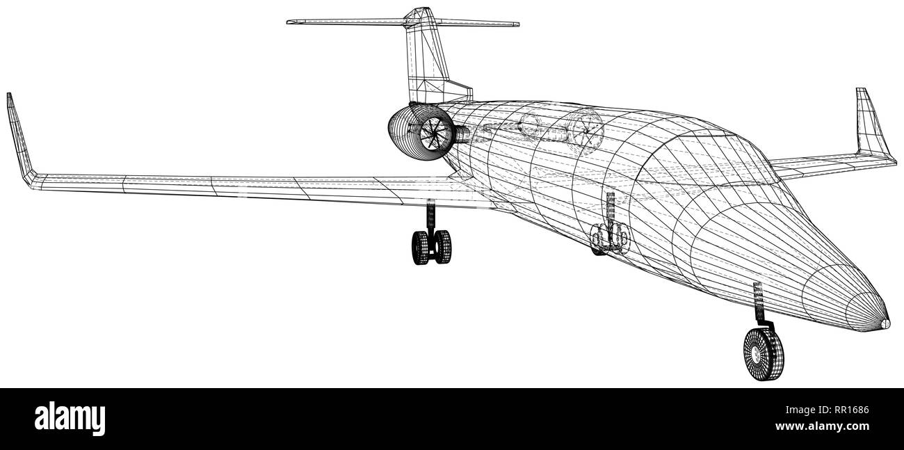 Pkw Flugzeug. Vektor Drahtmodell- Konzept. Blau Lila. Erstellt Abbildung: 3d Stock Vektor