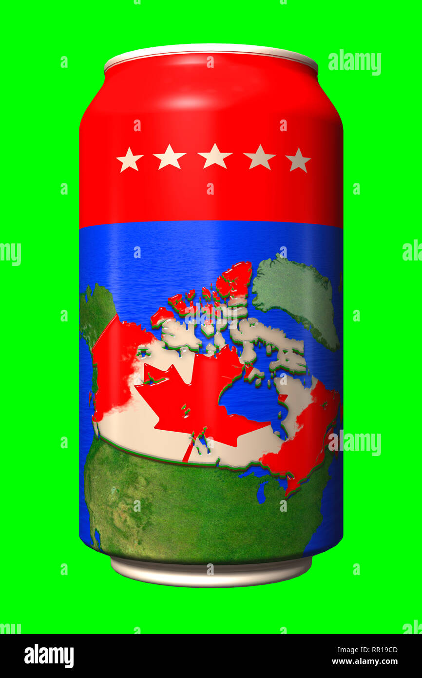3D kann mit National Flagge von Kanada in der Form der Entlastung Land Karte auf Chroma Key Stockfoto