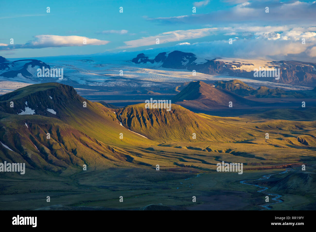 Blick auf die Berge in der Nähe von alftavatns, von Jokultungur auf der Laugavegur Wanderweg. Zentrale Hochland, Sudhurland, Island. Stockfoto