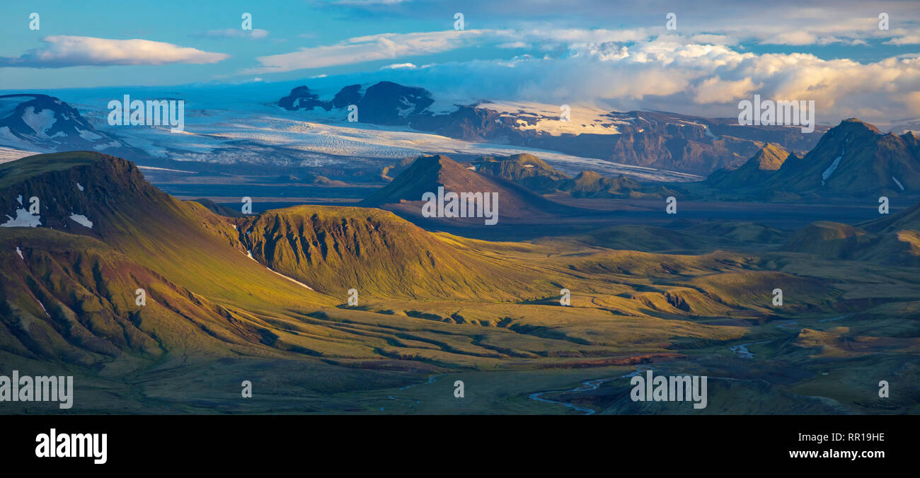 Blick auf die Berge in der Nähe von alftavatns, von Jokultungur auf der Laugavegur Wanderweg. Zentrale Hochland, Sudhurland, Island. Stockfoto