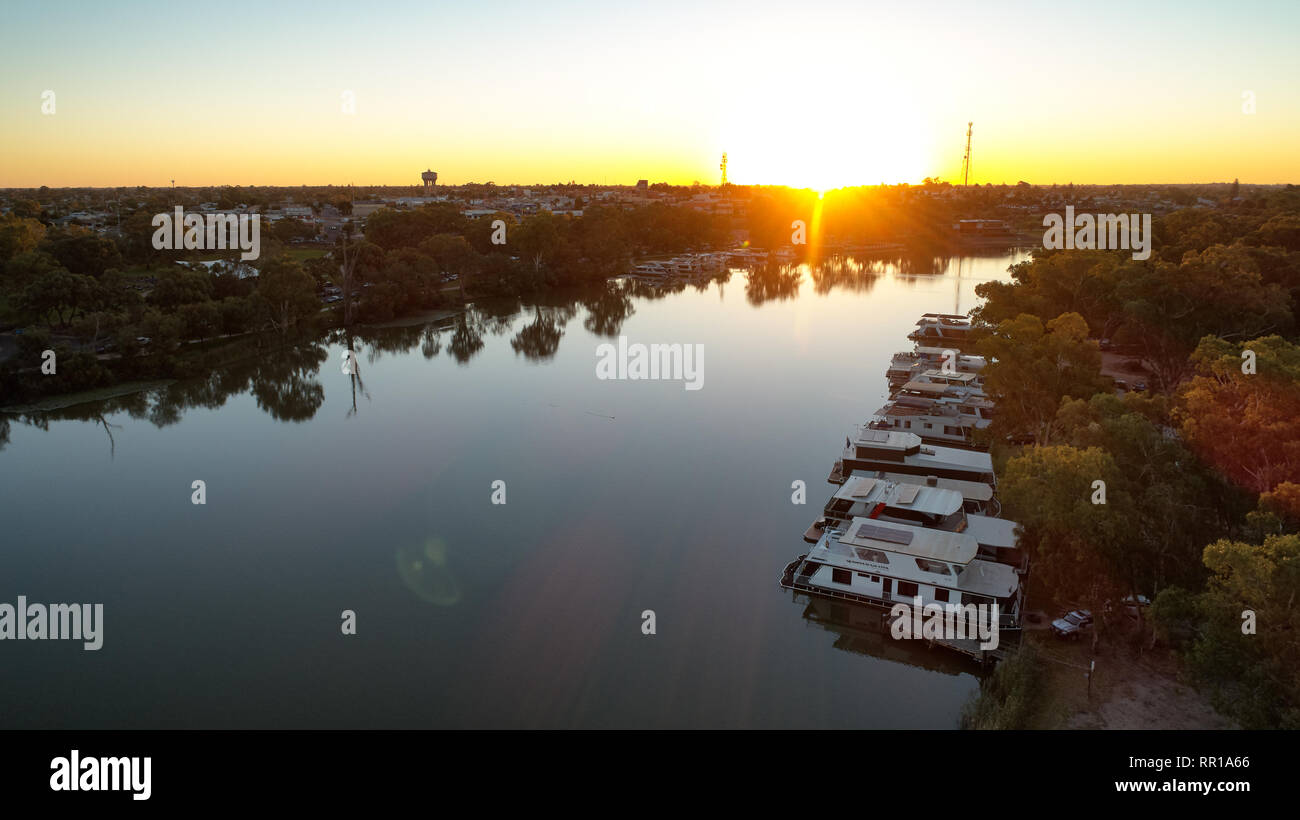 Letztes Licht, Murray River, Mildura, Australien. Stockfoto