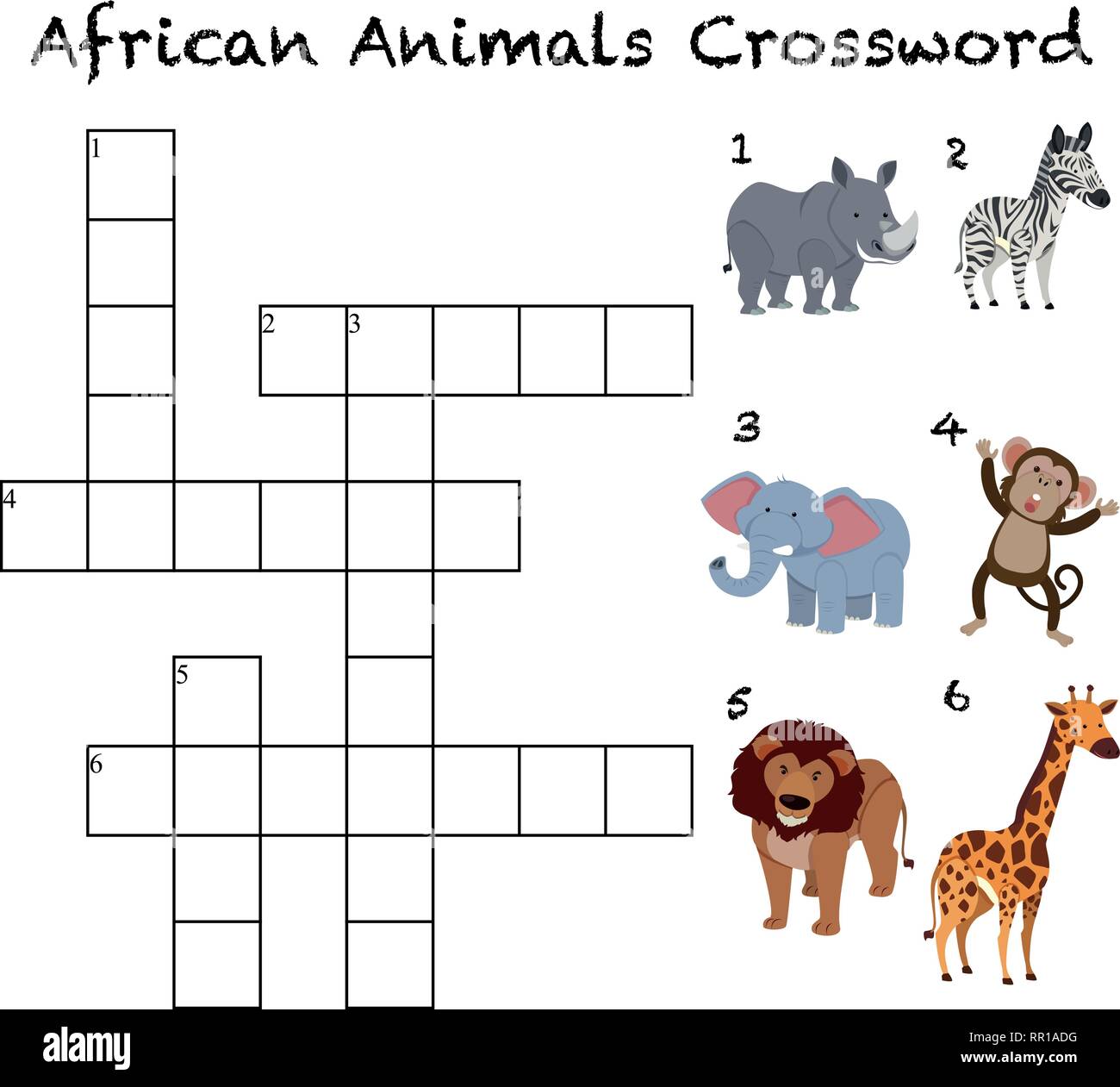 Afrikanische Tiere Kreuzworträtsel Hintergrundbild Stock Vektor