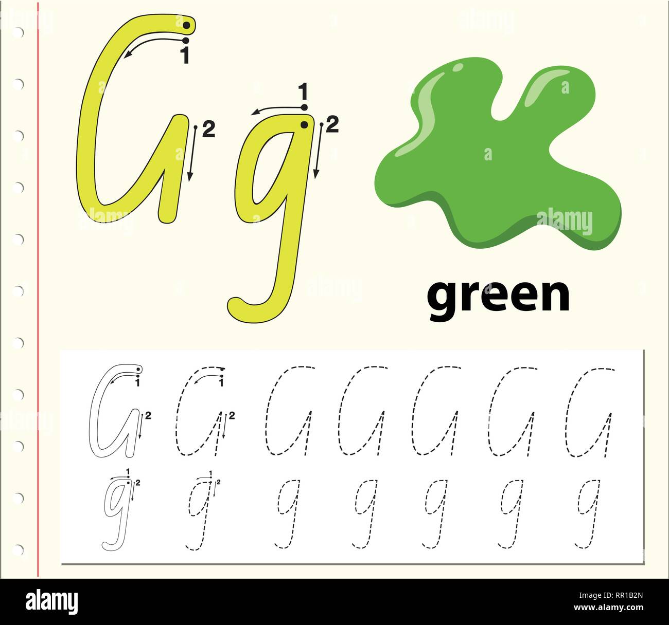 Buchstabe G tracing Alphabet Arbeitsblätter Abbildung Stock Vektor